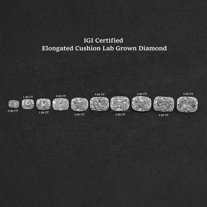 Diamant de laboratoire à coupe coussin allongée certifié IGI