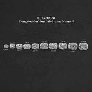 Diamant de laboratoire à coupe coussin allongée certifié IGI