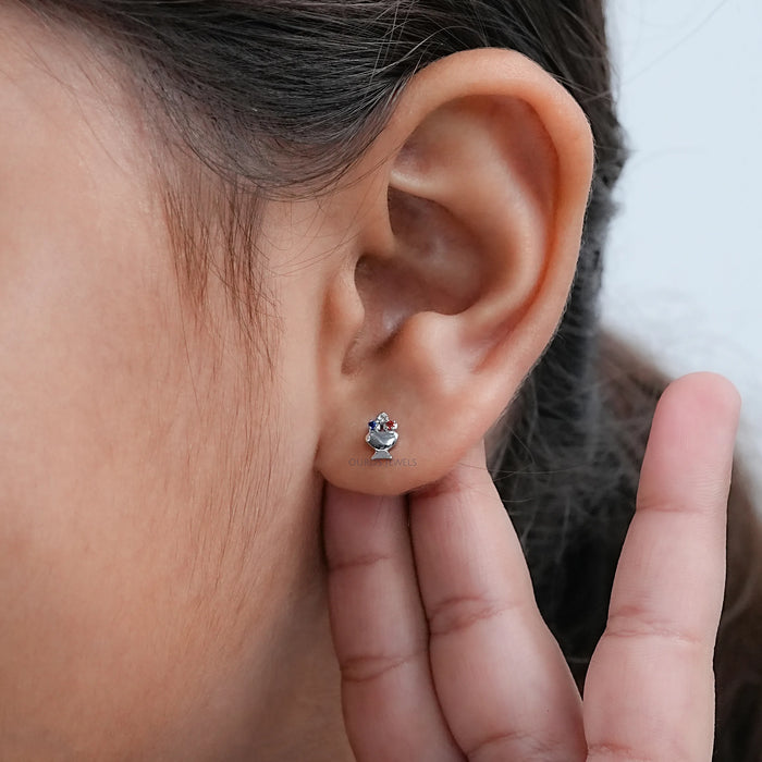 Diamond And Gemstone Stud Ice Cream Earrings