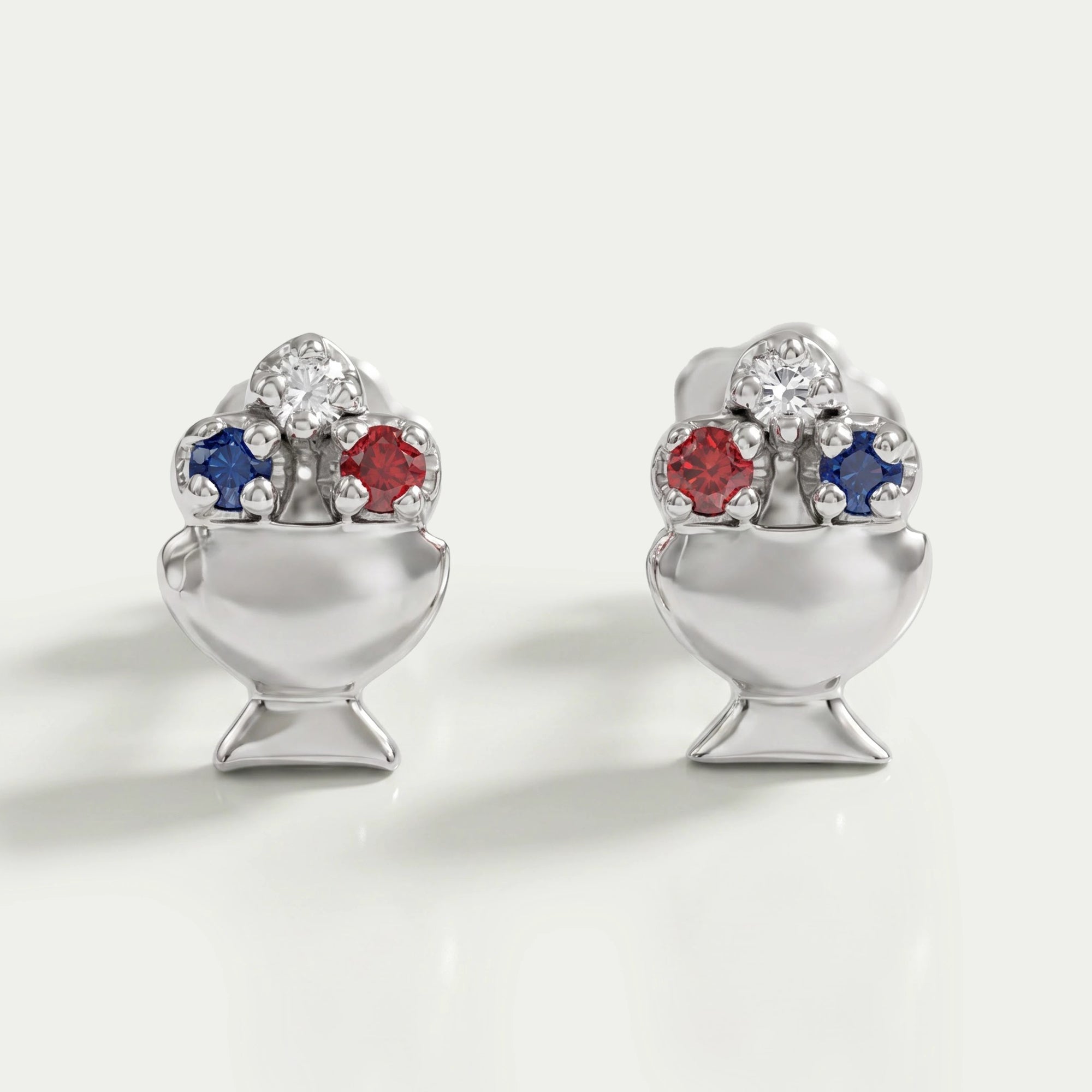 Diamond And Gemstone Stud Ice Cream Earrings