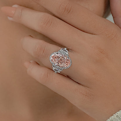 Intense Pink Oval Three Stone Engagement Ring Ring