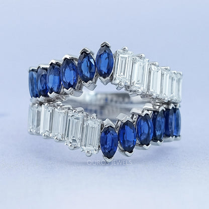 Double Row Sapphire Marquise Gemstone Enhancer Ring Rings