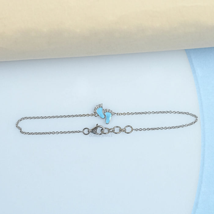 Enamel Blue Baby Foot  Print Round Diamond Anklet