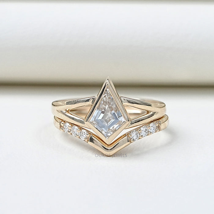 Kite Cut Lab Diamond Bezel Set Bridal Ring Set