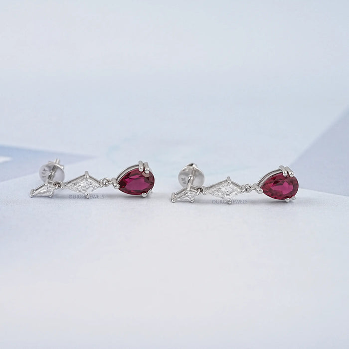 Dangling Kite Cut And Pear Shape Ruby Drop Earrings