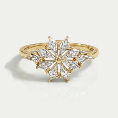 Kite Cut Lab Diamond Floral Engagement Ring