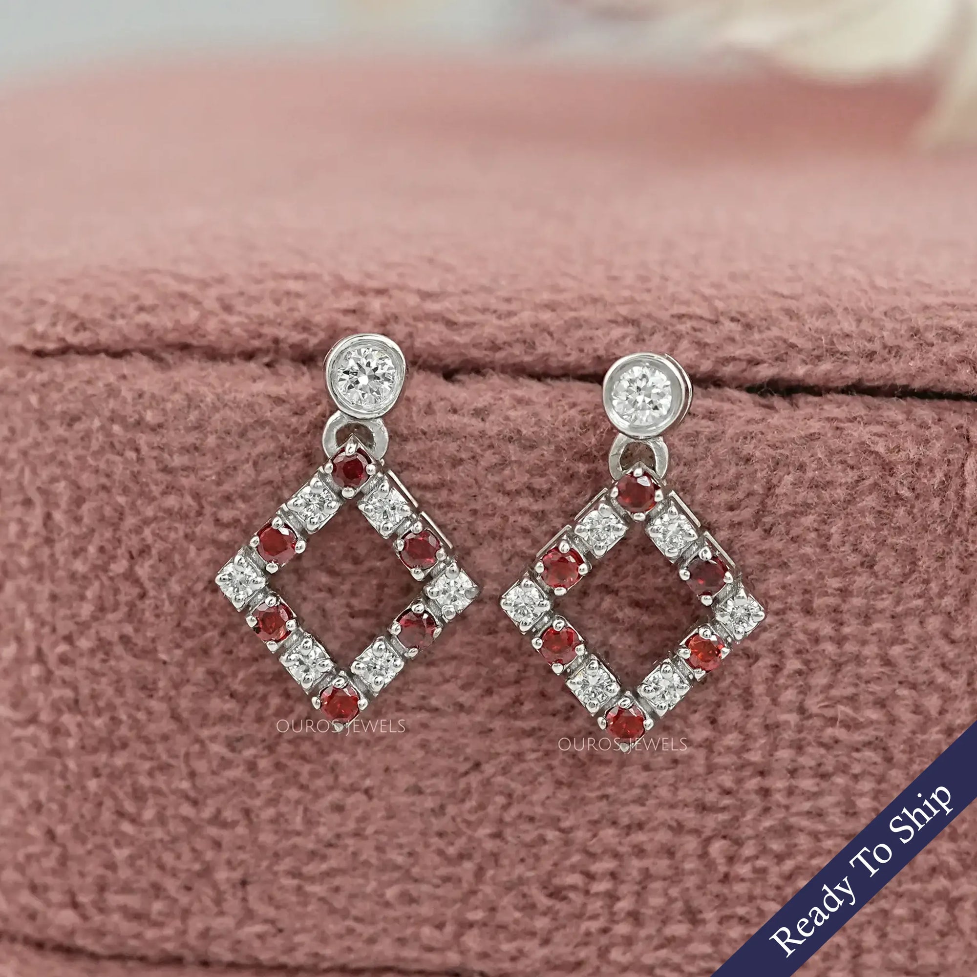 Ruby Round Gemstone Bezel Set Drop Earrings Earrings