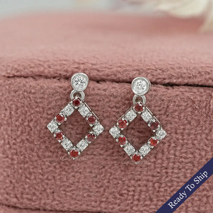 Ruby Round Gemstone Bezel Set Drop Earrings Earrings