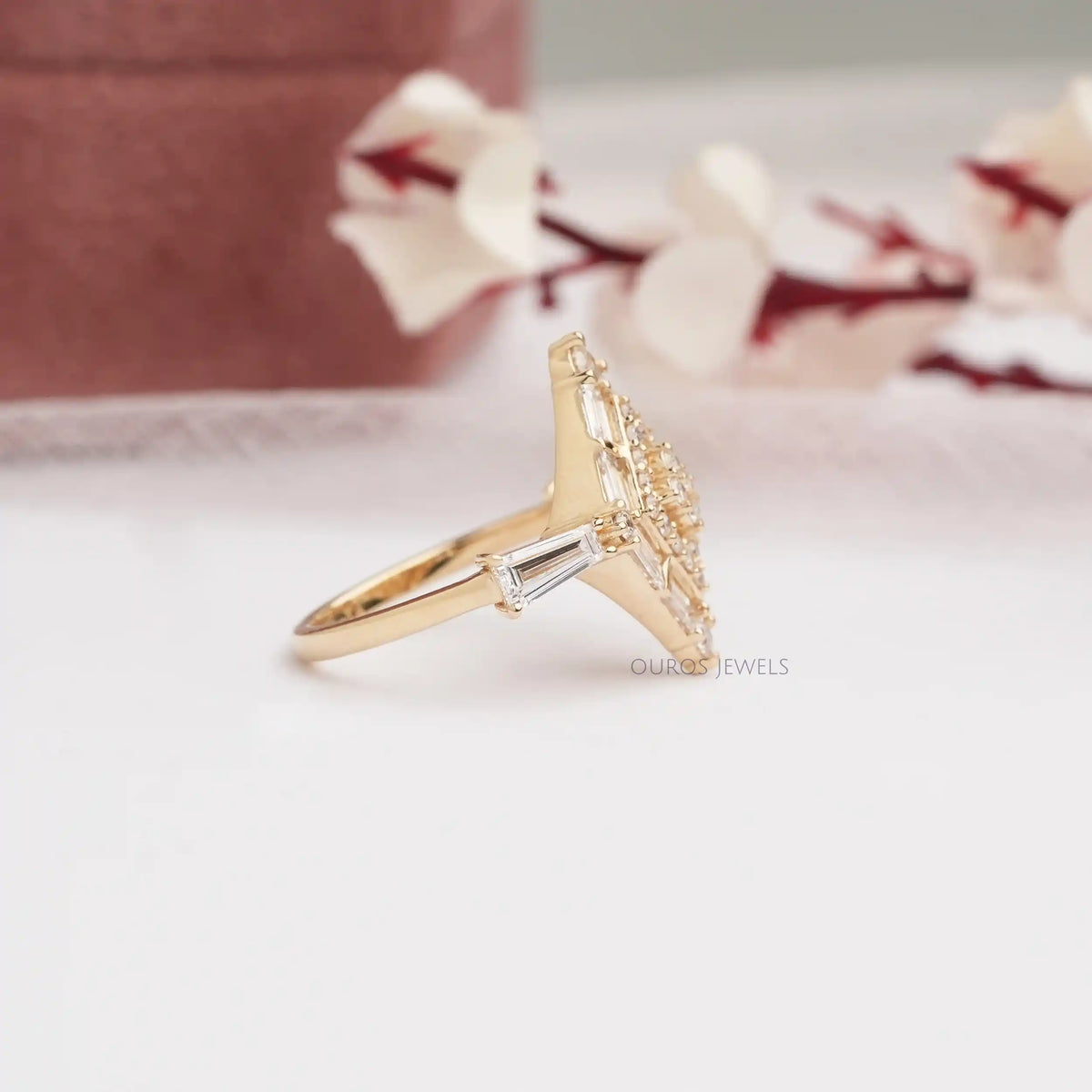 Kite Shape Double Halo Engagement Ring