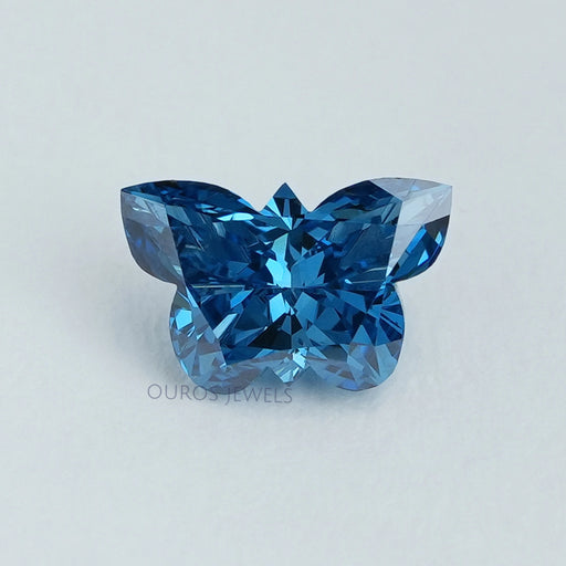 front view of 0.55 carat blue butterfly cut lab grown diamond loose