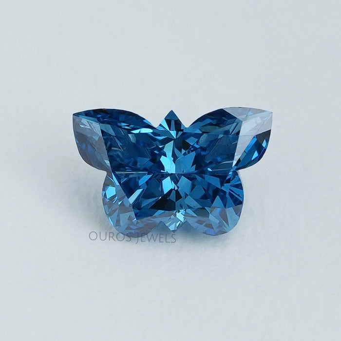 front view of 0.55 carat blue butterfly cut lab grown diamond loose