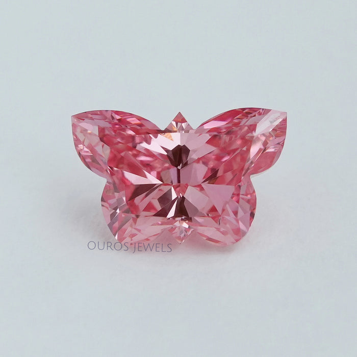 front view of 0.50 carat pink butterfly cut loose lab grown diamond