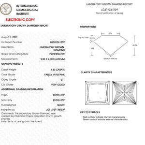 Diamant taille princesse cultivé en laboratoire - Certifié IGI