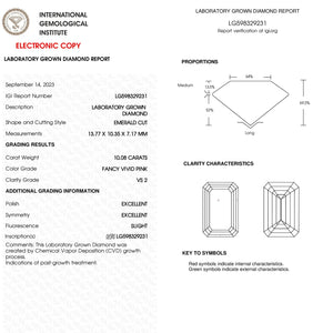 Diamant de laboratoire taille émeraude rose - 10,08 ct certifié