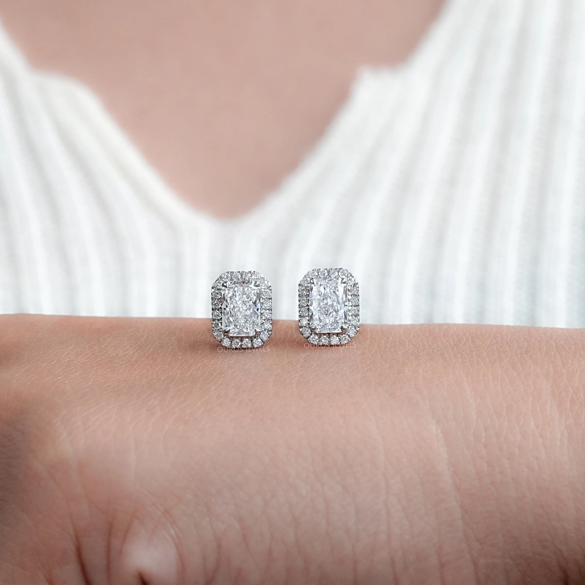 Radiant Diamond Halo Stud Earrings Earring