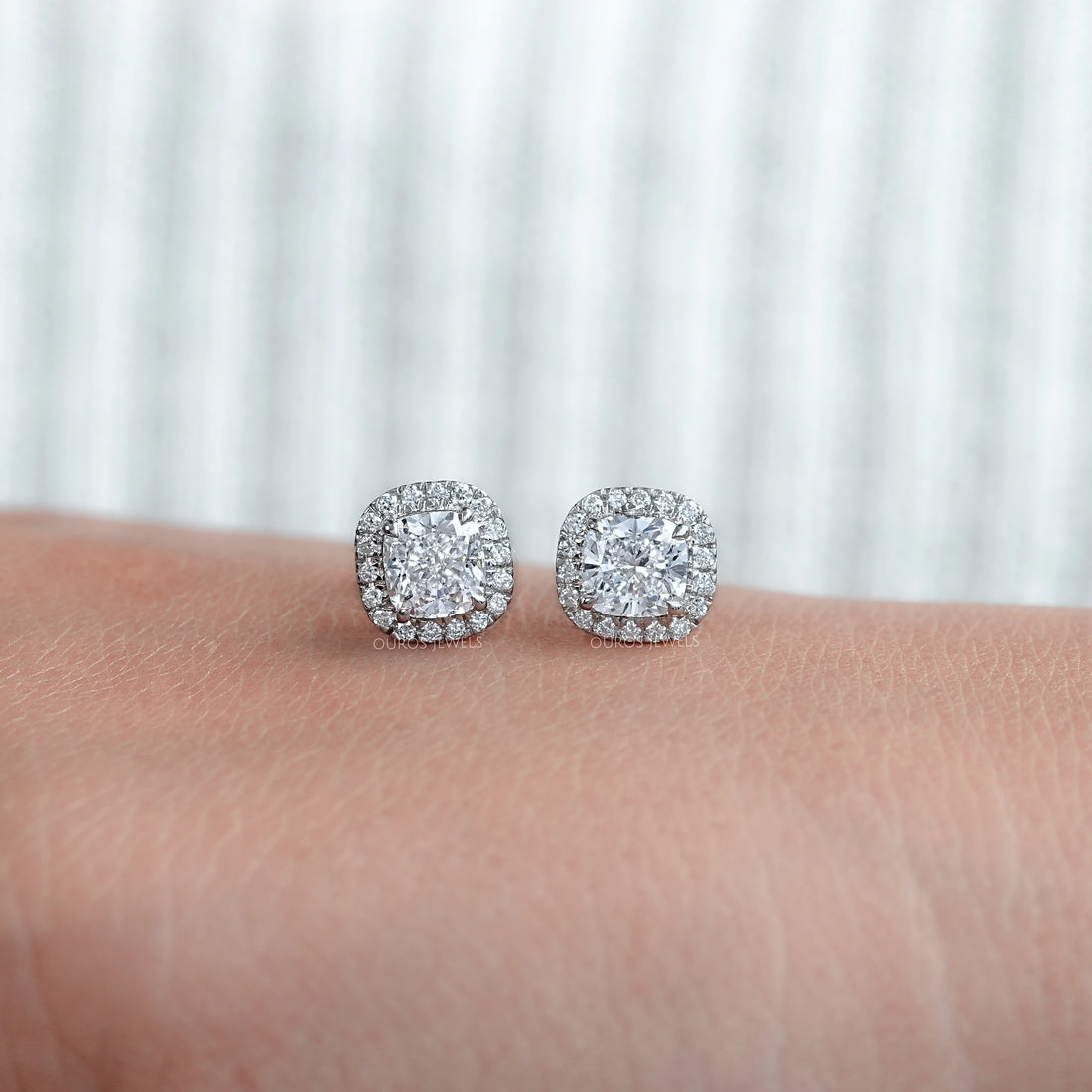 Cushion Diamond Halo Stud Earrings Earring