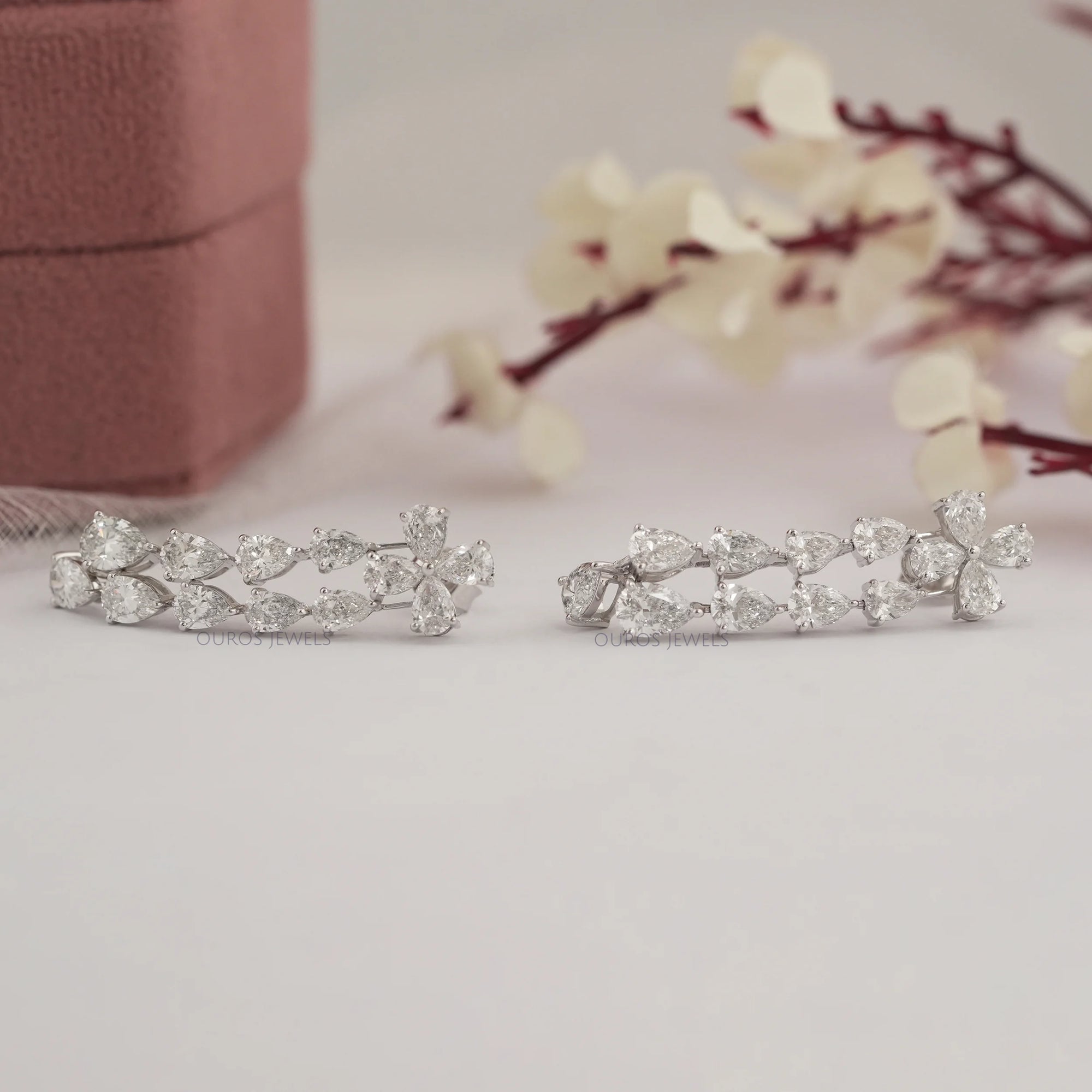 Pear Shape Diamond Dangle Earrings in 18K White Gold Earrings