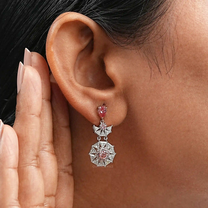 Pink Diamond Starburst Drop Earrings