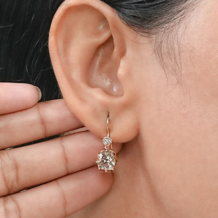 Old Mine Cushion Lab Diamond Dangle Earrings