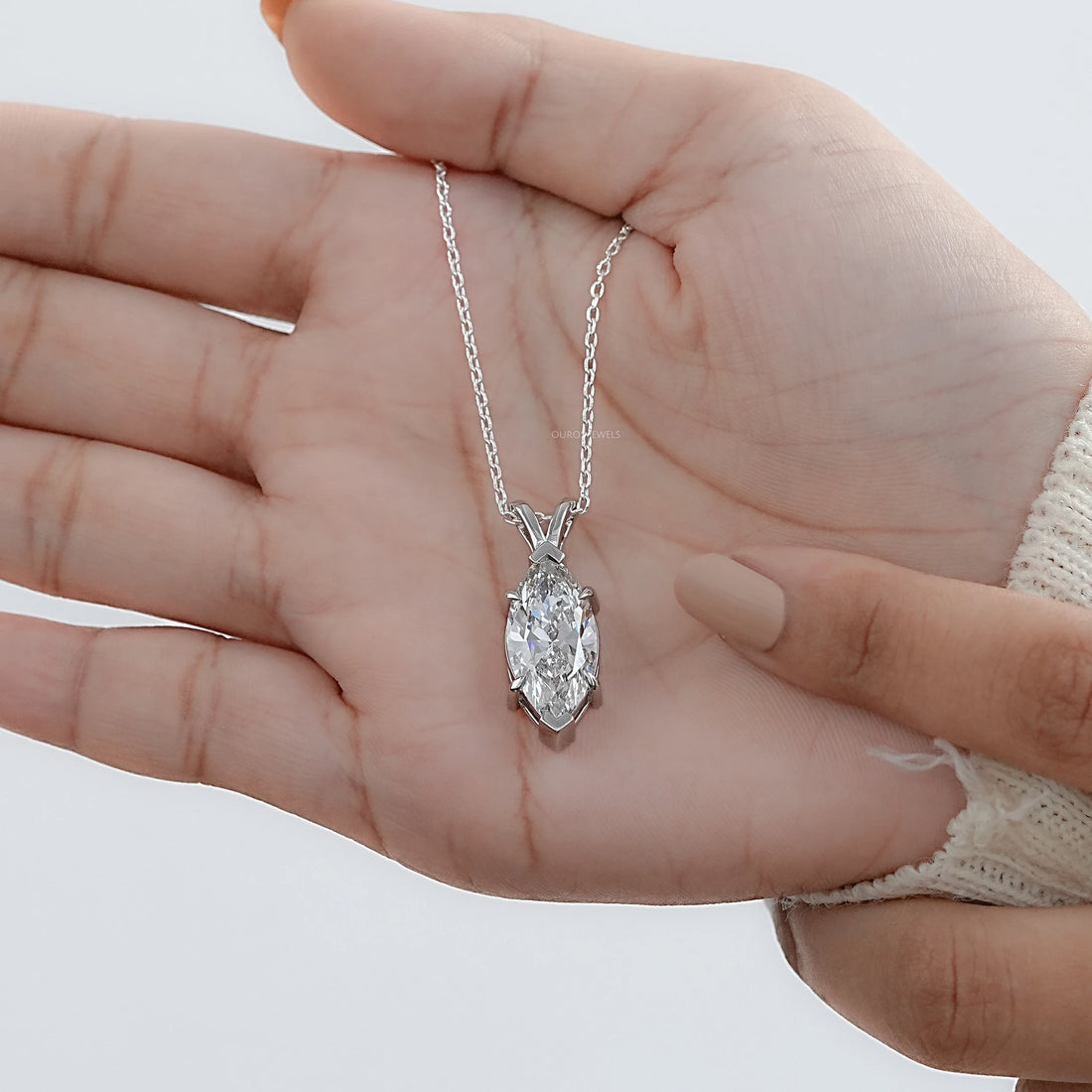 Marquise Lab Diamond Solitaire Bail Pendant Necklaces