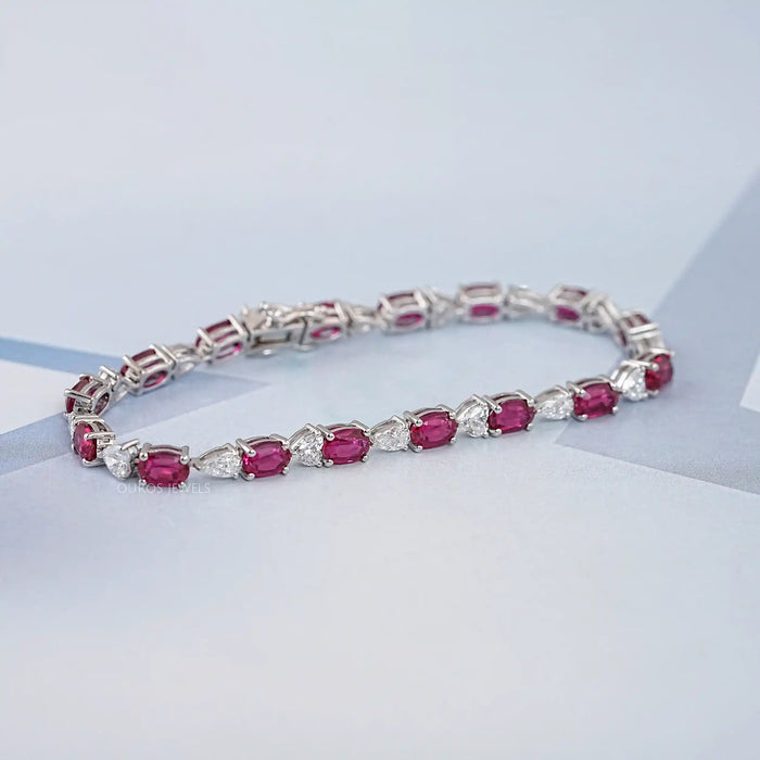 Ruby Oval and Diamond  Tennis Bracelet