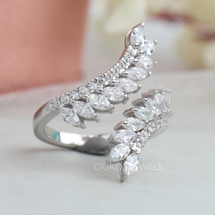 front view of marquise-cut lab-grown diamond bypass engagement ring