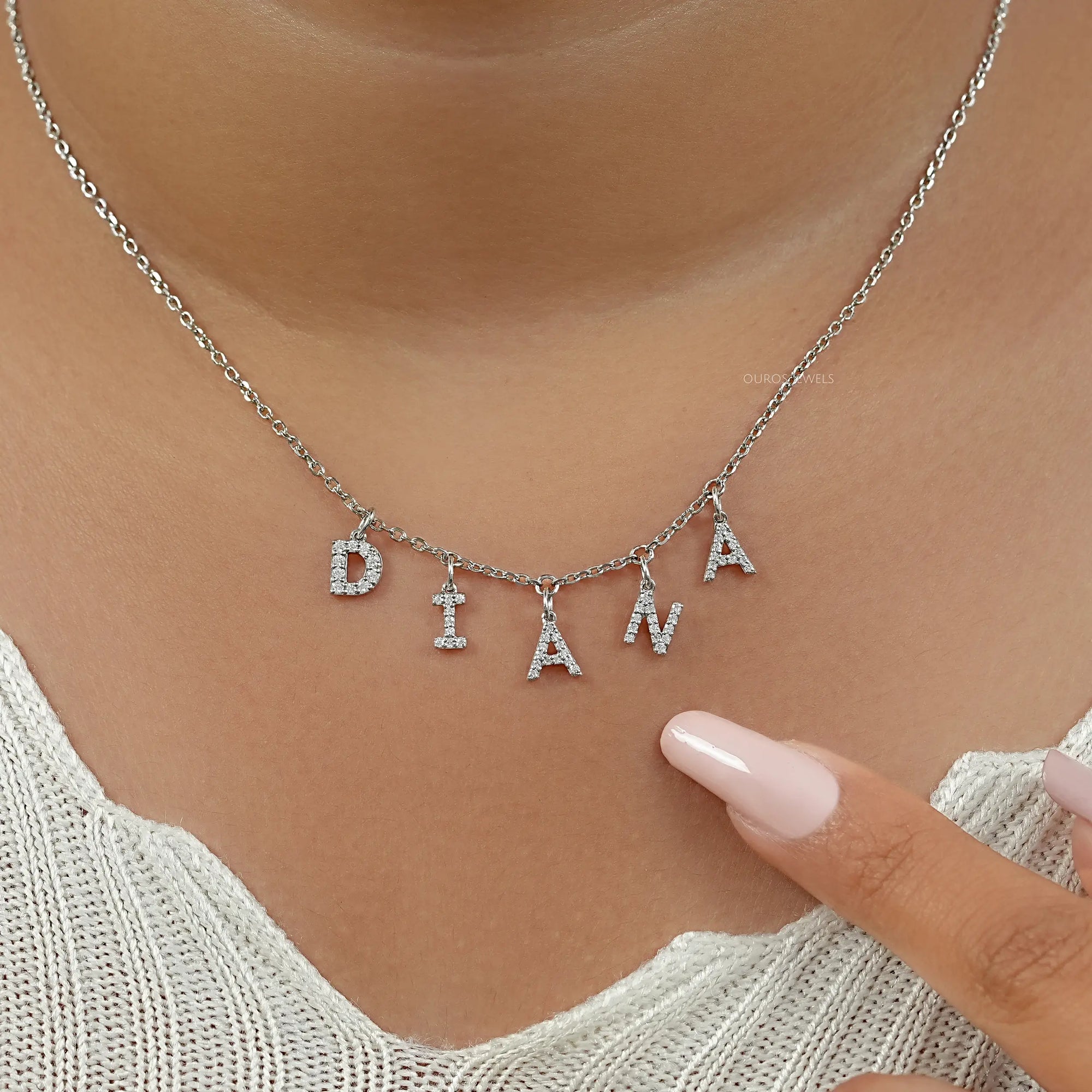 DIANA Letter Round Cut Customize Pendant Necklace