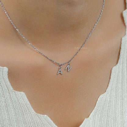 Round Diamond Customize AN Letter Charms Pendant
