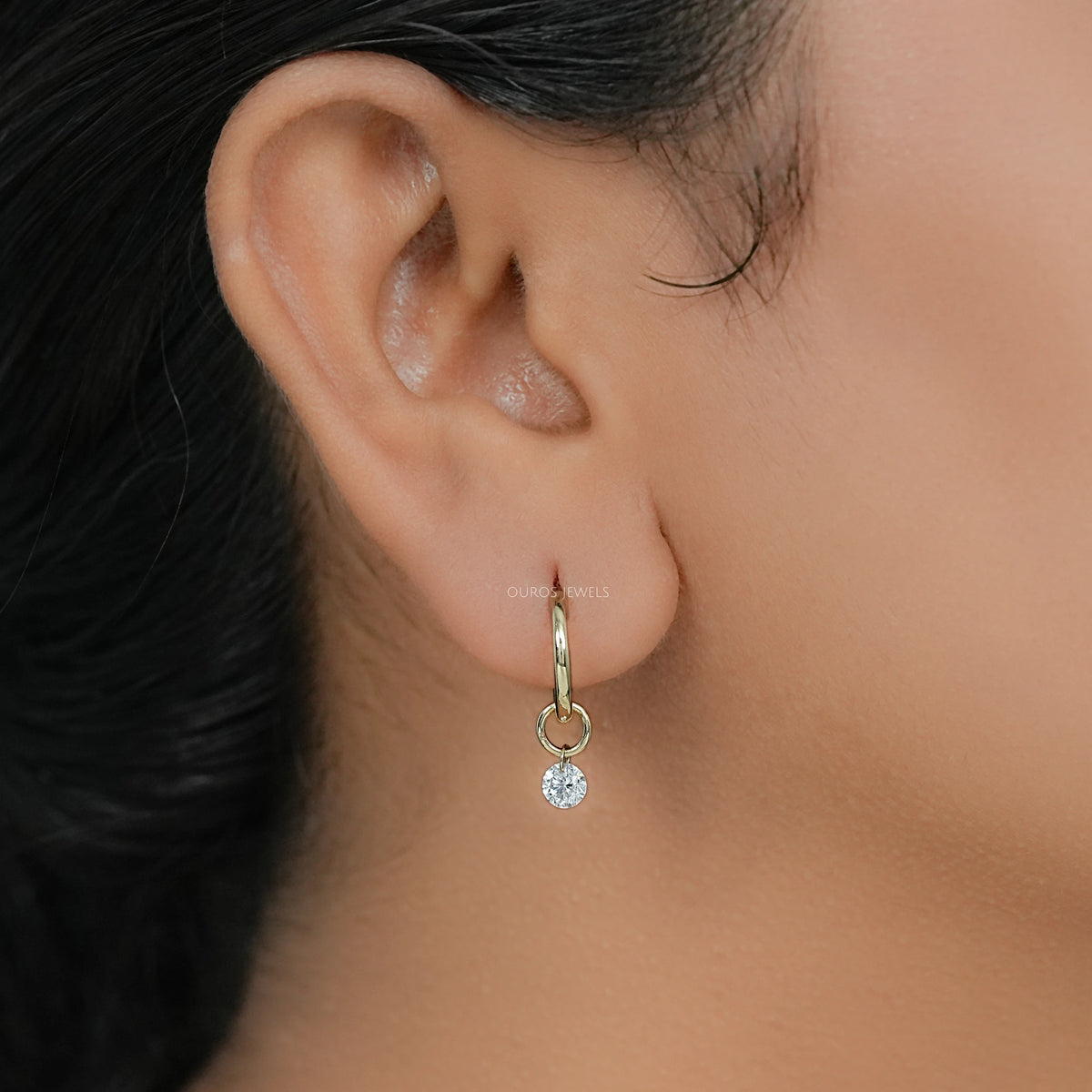 Round Diamond Charm Dangle Hoop Earrings Earring