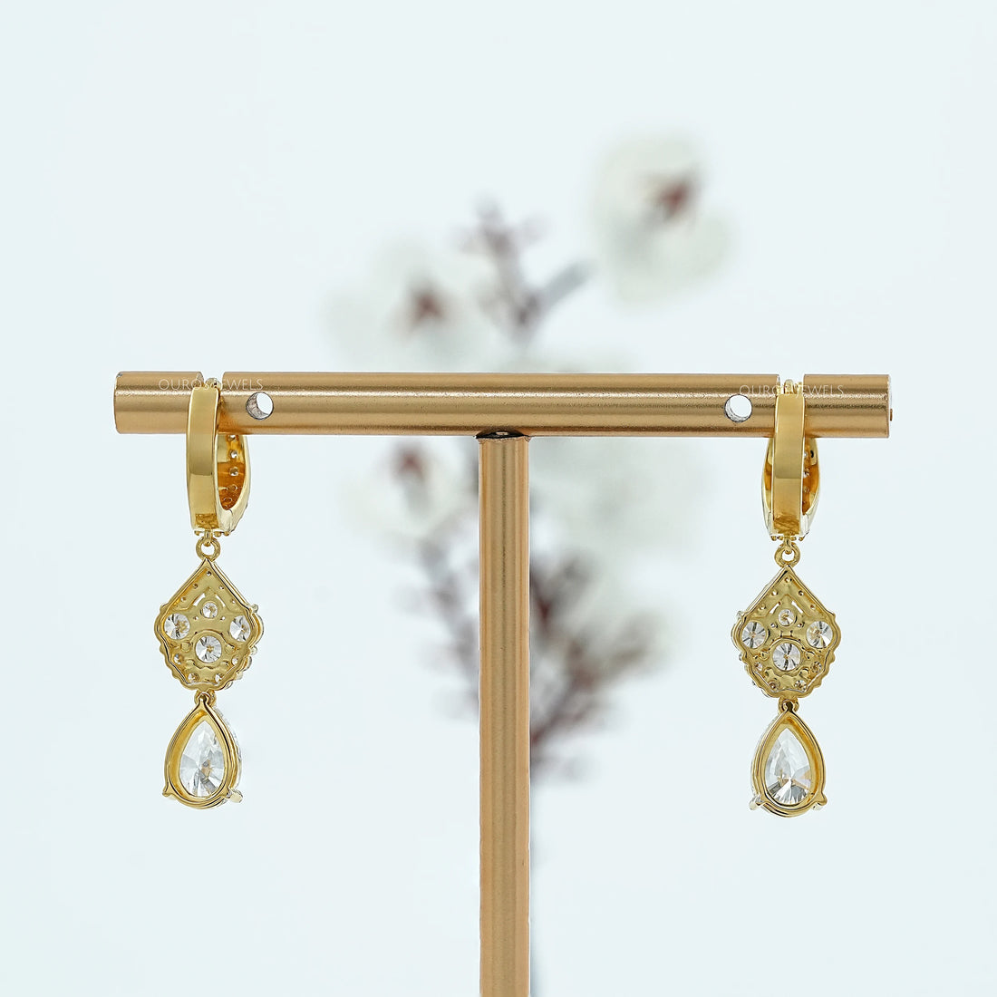Pear And Round Diamond Pave Dangle Hoop Earrings Earring