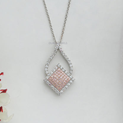 Fancy Pink Round Cluster Diamond Pendant Necklaces