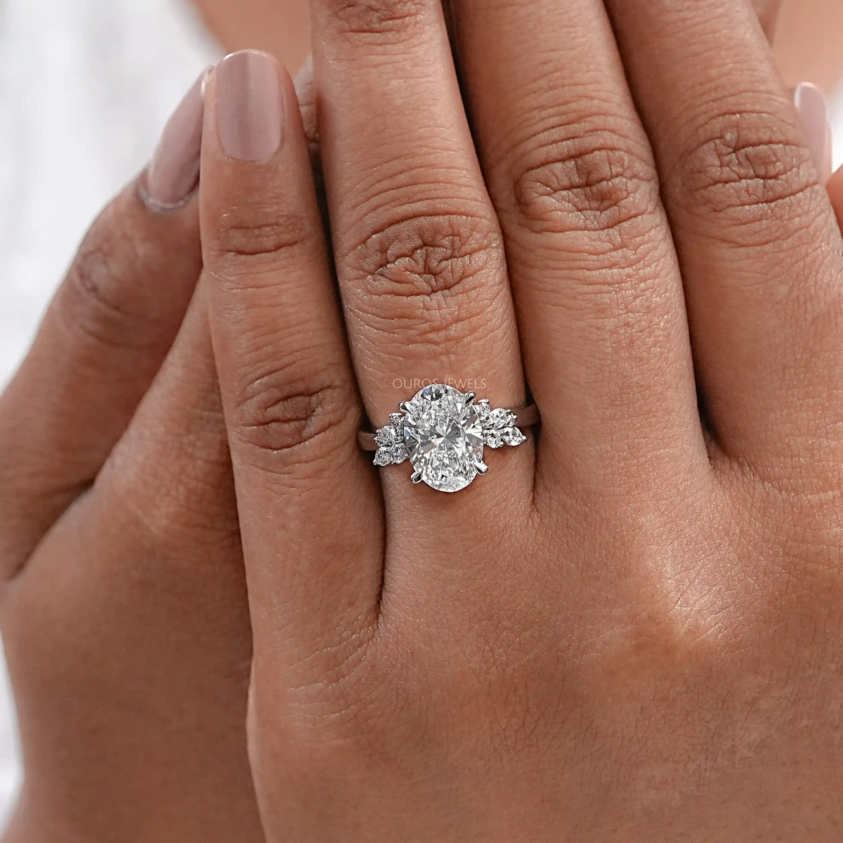 Solitaire Oval Cut Cluster Lab Grown Diamond Ring Ring