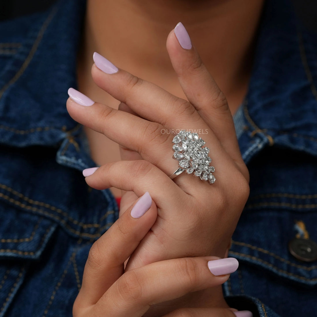 Rose Cut Lab Diamond Cluster Ring Ring