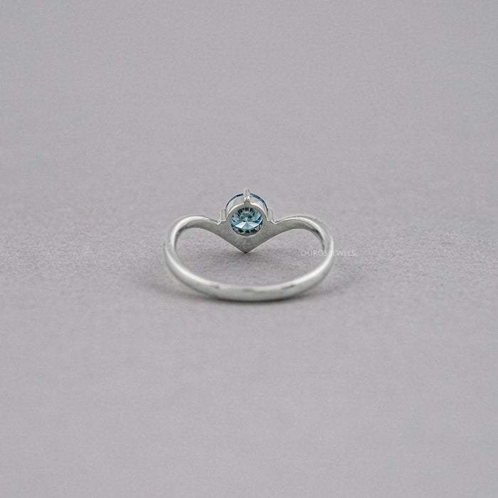 Blue Round Lab Diamond Curved Solitaire Ring