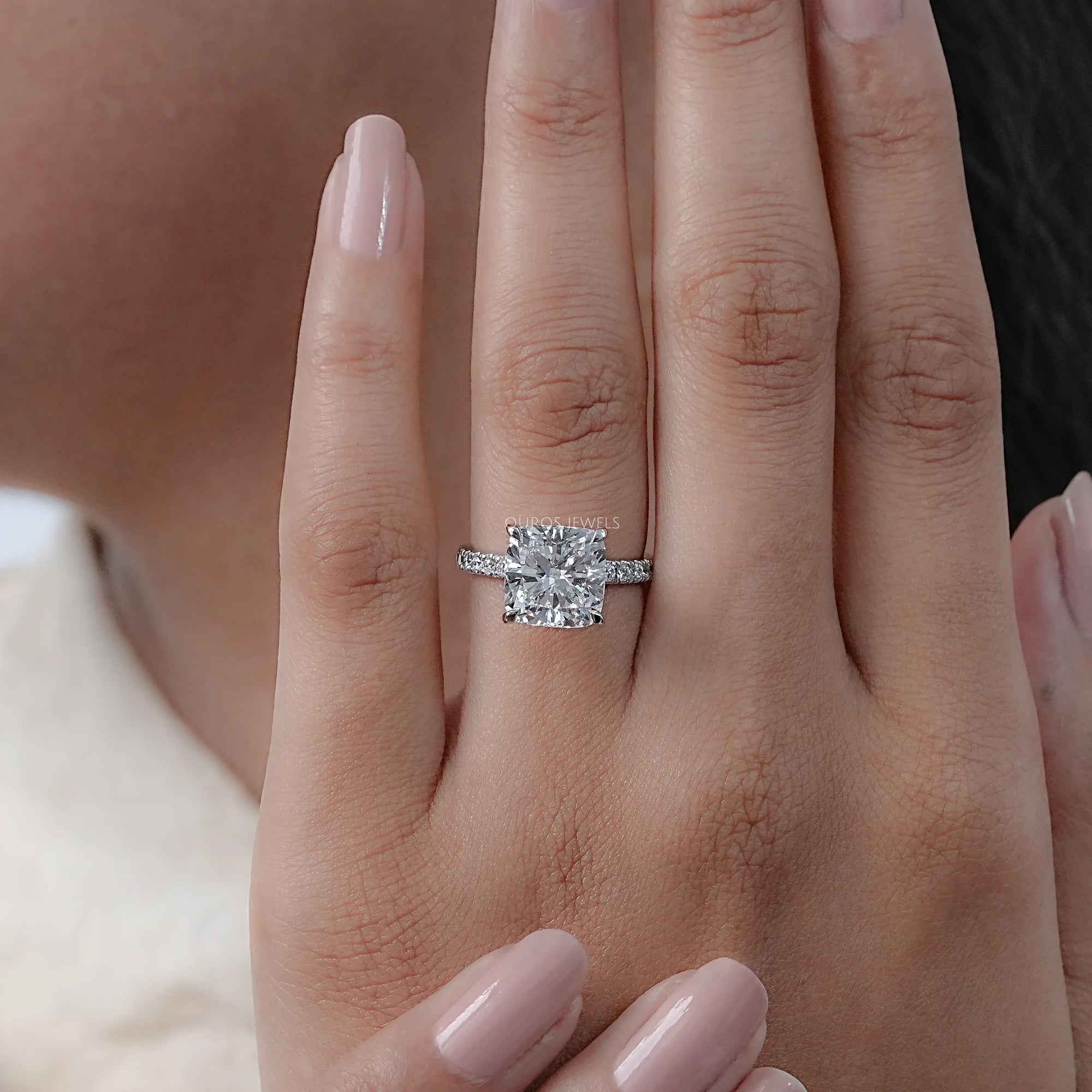 Cushion Lab Diamond Hidden Halo Engagement Ring Rings