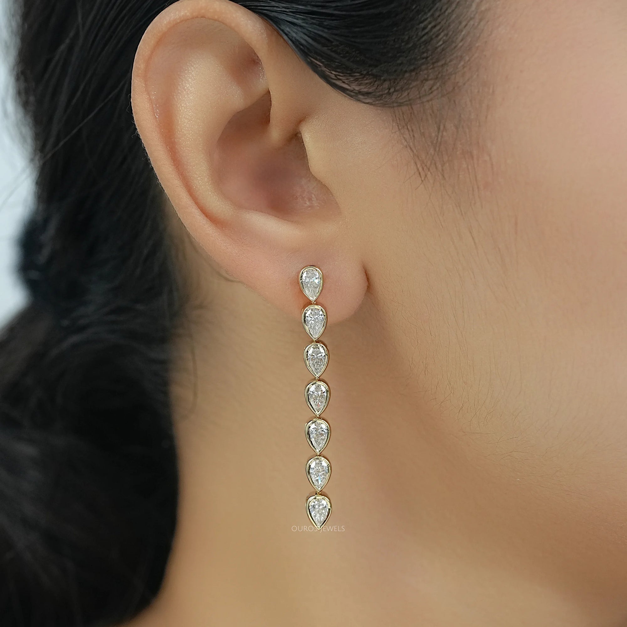 Pear Diamond Bezel Set Dangle Earrings Earrings