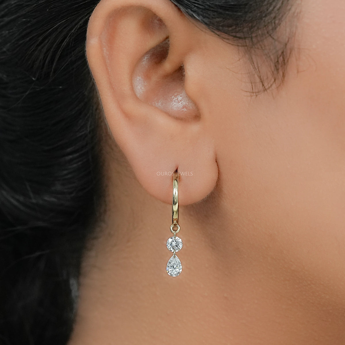 Two Stone Lab Diamond Dangle Hoop Earrings Earring