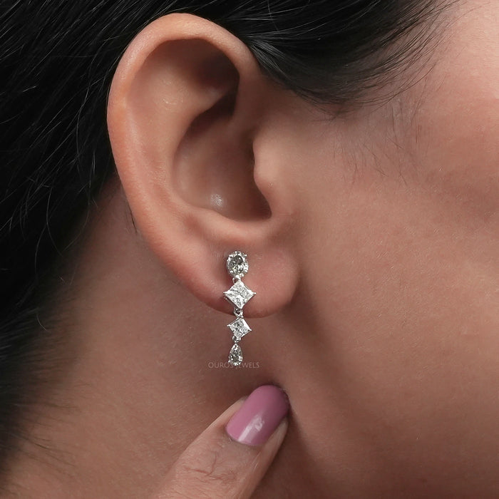 Boucles d'oreilles pendantes en diamants de laboratoire multiformes