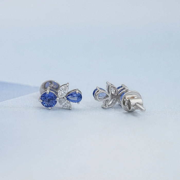 Sapphire Round And Pear Gemstone Stud Earrings