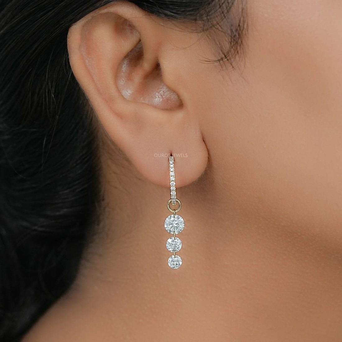 Three Stone Lab Diamond Dangle Hoop Earrings Earring