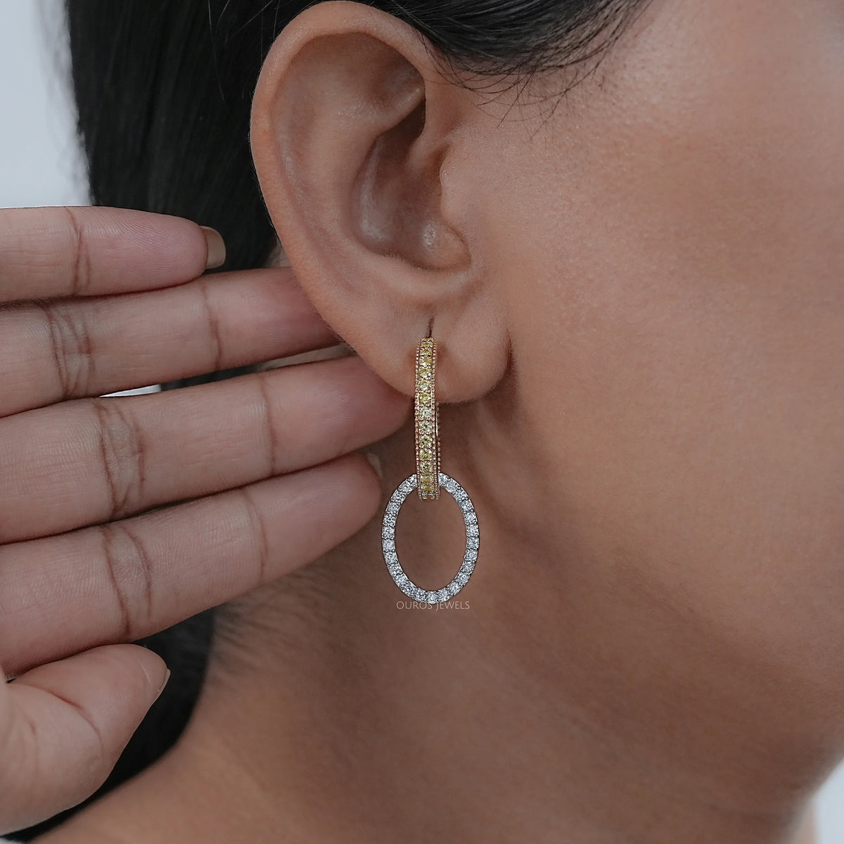 Modern Dual Tone Hoop Earrings with Lab Diamonds Earrings