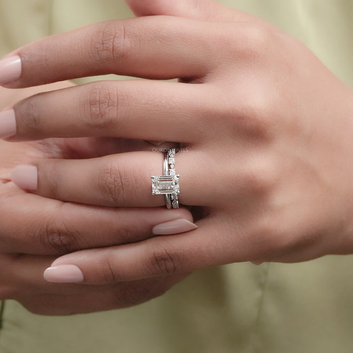 2.00 CT Emerald Cut Lab Diamond Ring Set