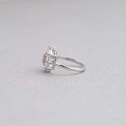 Pink Round Cut Halo Triangle Engagement Ring Rings