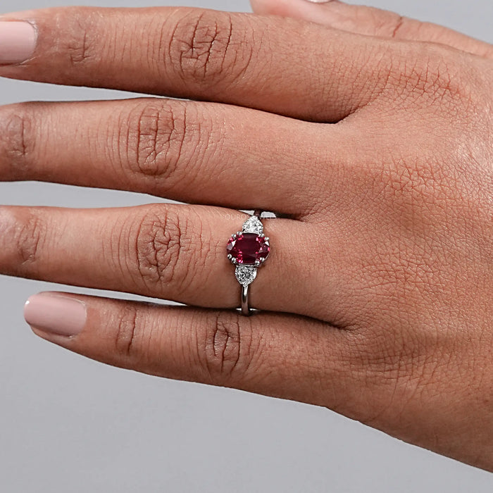 Ruby Oval Gemstone Three Stone Ring
