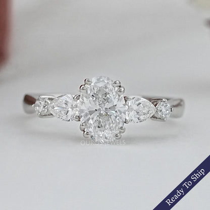 Oval And Pear Lab Diamond Five Stone Engagement Ring Rings