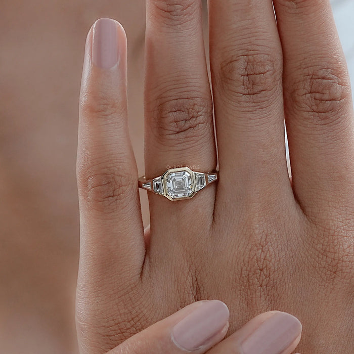 Five Stone Asscher And Trapezoid Diamond Bezel Set Ring