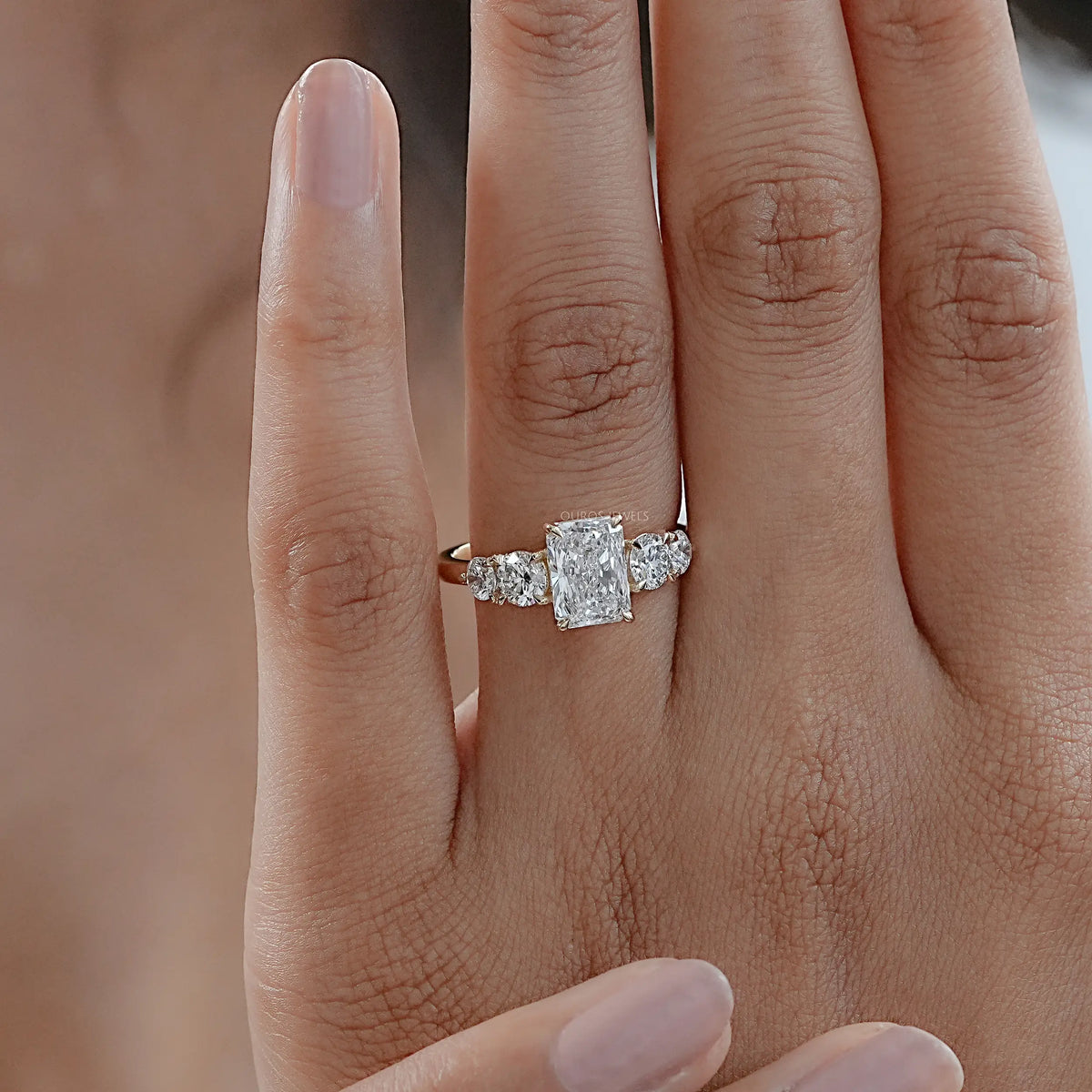 Radiant Lab Grown Diamond Five stone Engagement Ring Rings