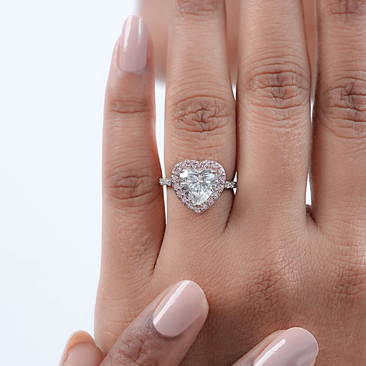 Heart Lab Diamond Pink Halo Engagement Ring Rings