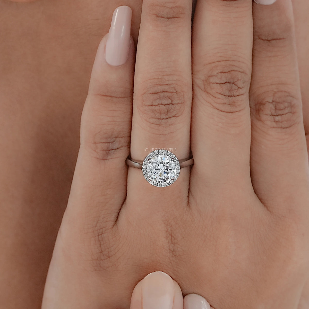 Round Brilliant Cut Halo Diamond Solitaire Engagement Ring Ring