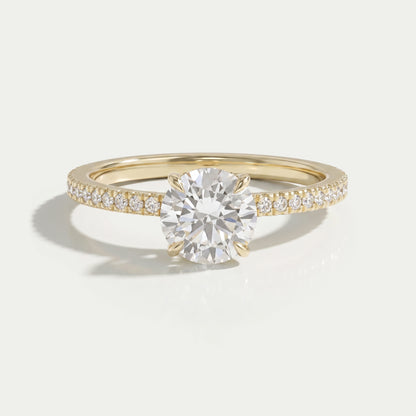 Round Cut Hidden Halo Solitaire Accent Engagement Ring Ring